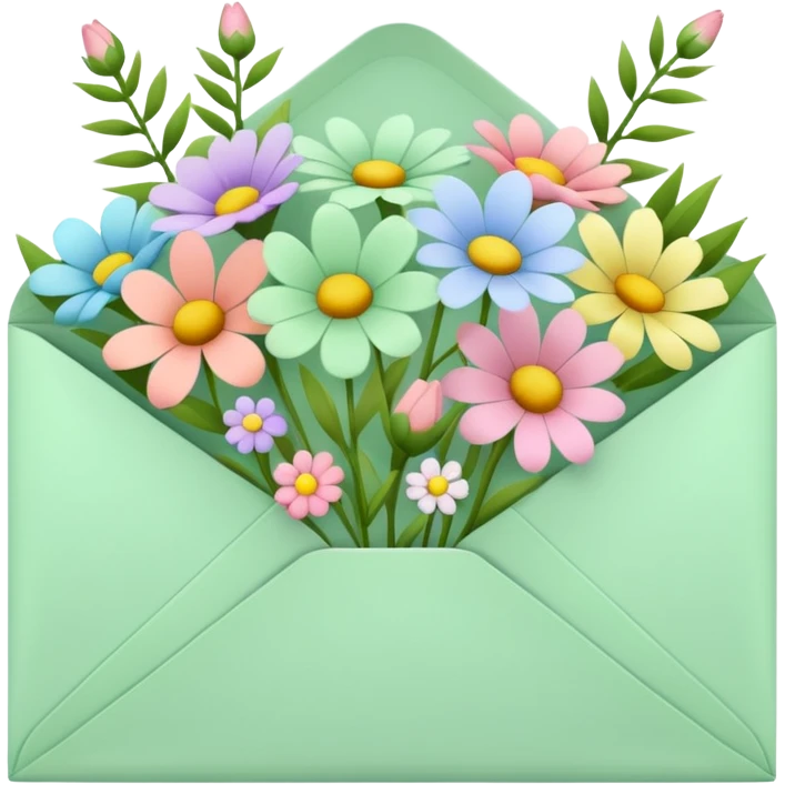 Pale green envelope, open, with flowers inside emoji