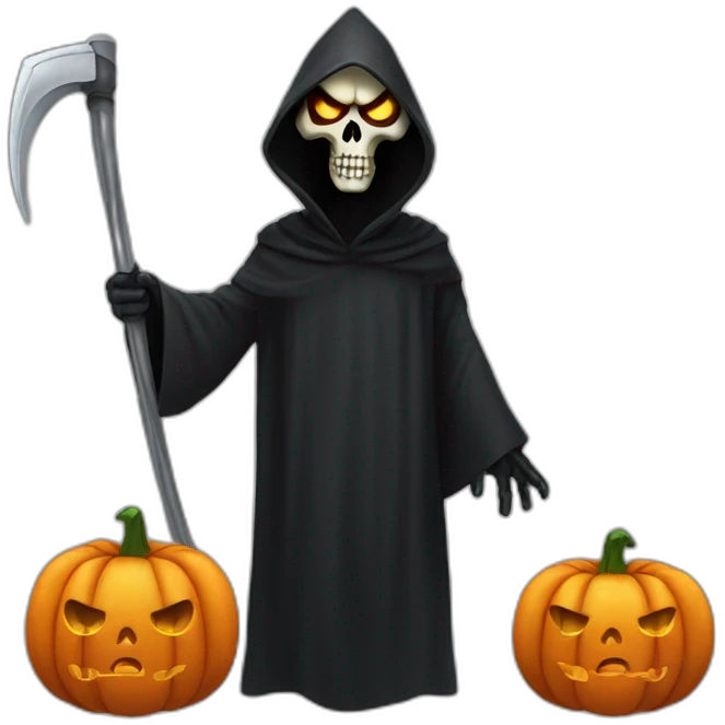 Grim Reaper costume with Pumpkin Mask on face emoji