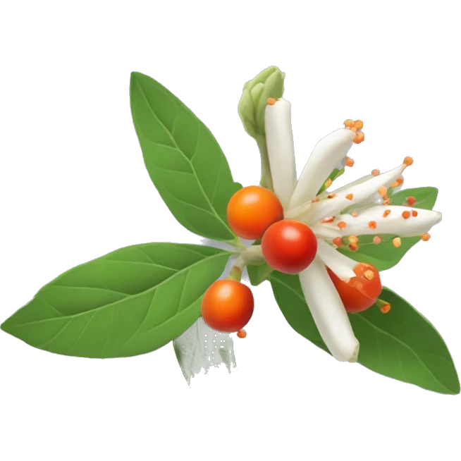 ashwagandha flowers with orange-red berries emoji