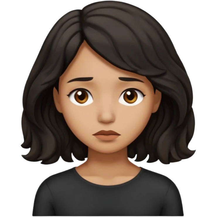 Sad face light brown skin color black women wavy hair shoulder length emoji