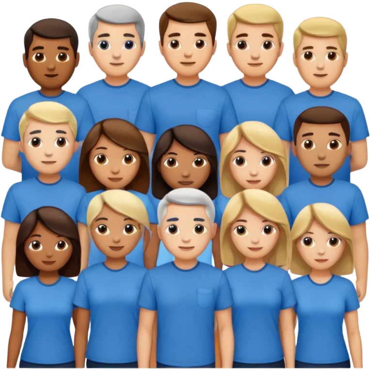 CREA UN EMOJI DE 7 PERSONAS HOMBRES Y MUJERES, CON CAMISA AZUL  emoji
