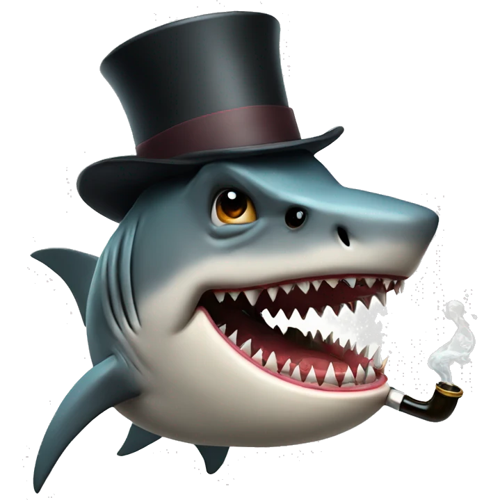 an angry shark smoking a pipe with a tophat emoji