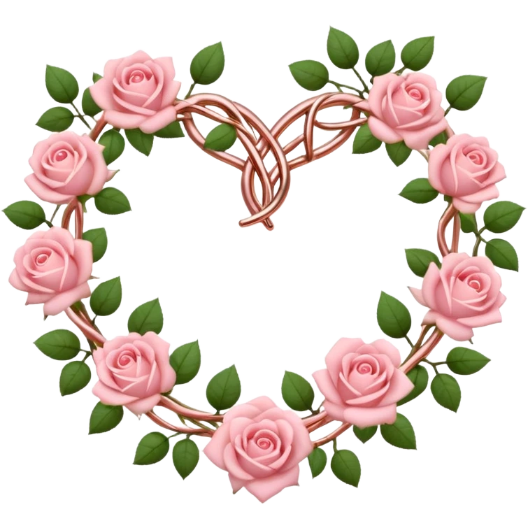 heart shape rose gold vine with pastel pink roses border emoji