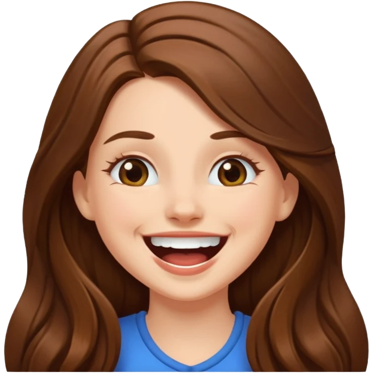 white girl with long brown hair, laughing emoji