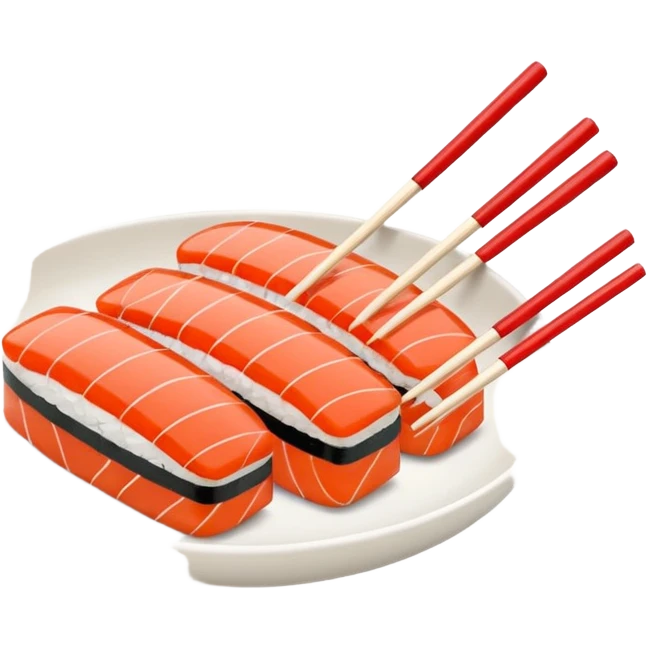 Japanese cuisine humanless avatar in minimalist emoji-style illustration. Sushi and chopsticks, clean lines, red white colors, flat design, calm and modern. emoji