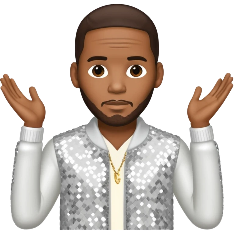 R Kelly with dark brown hair, white sequin outfit emoji