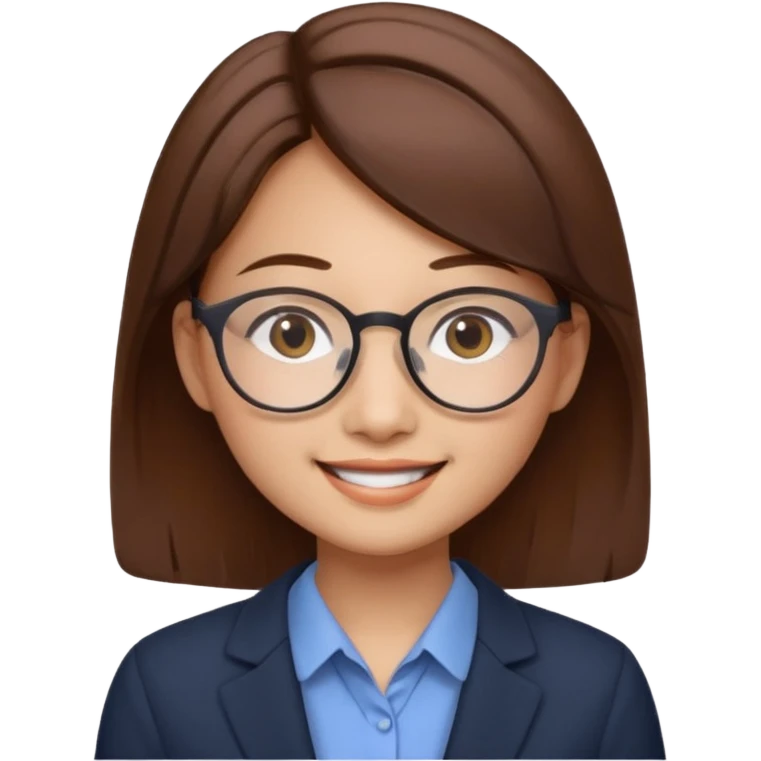asian female accountant with eyeglasses, round face, brown hair, no tie emoji