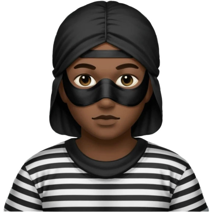 Thief with black eye type mask and black and white striped prison clothes emoji