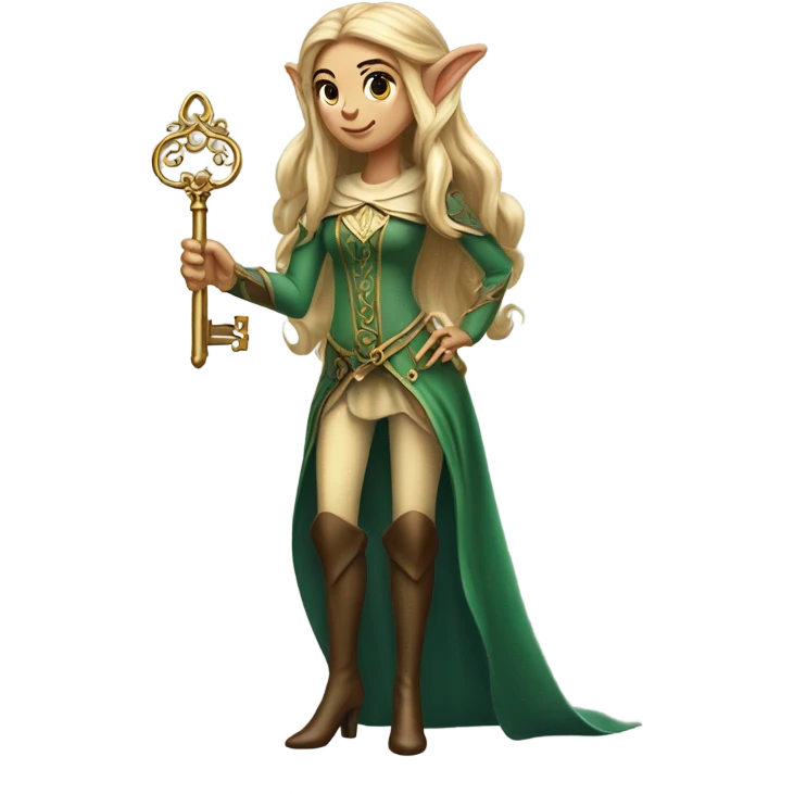 an elf woman login holding a big key emoji