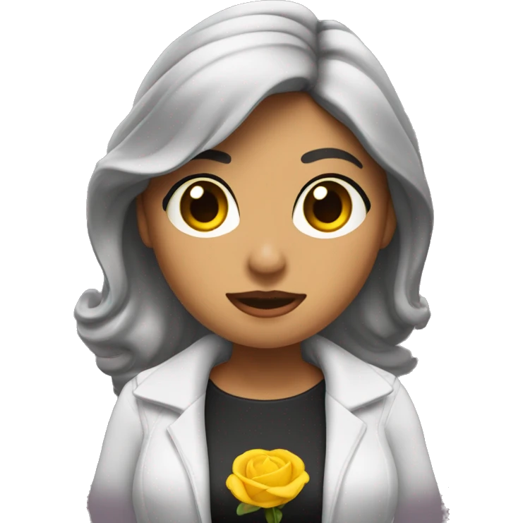 Mujer morena, cabello corto rizo y cantando emoji