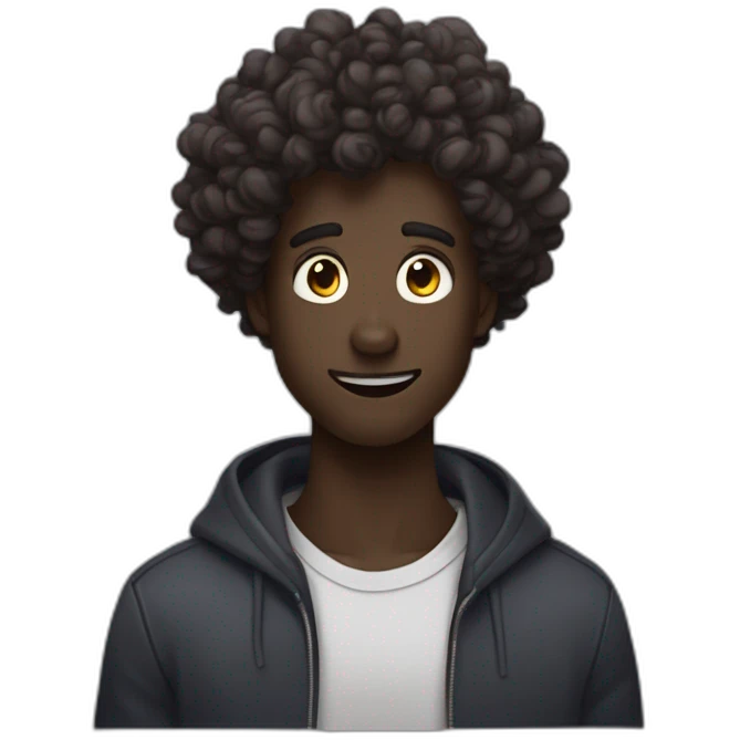 dark skinned guy with curly hair saying HUH?!(like shocked) make it as a discord emote like make it just the face and make it cartoonish emoji