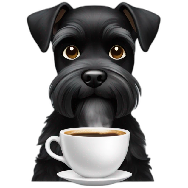 Black miniature schnauzer making an espresso emoji