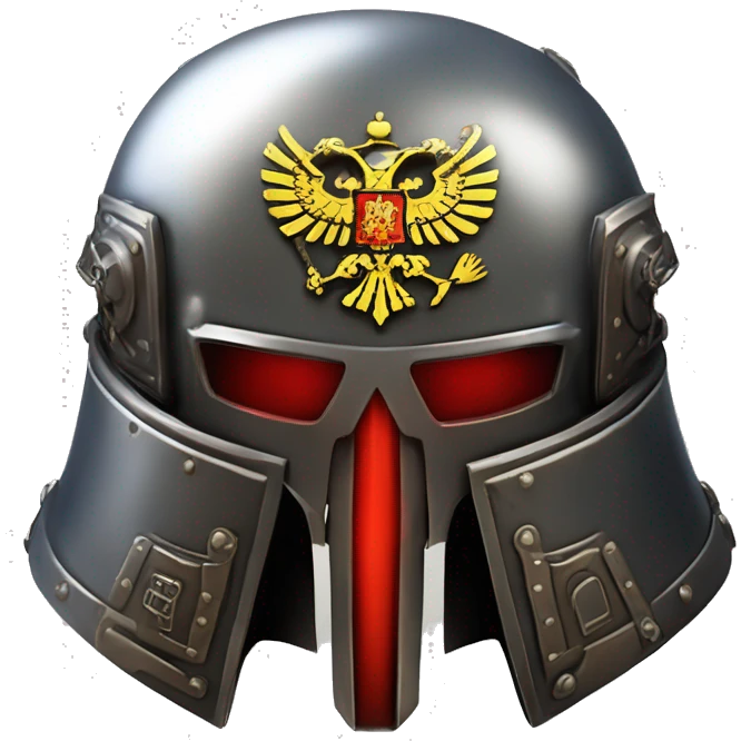 Astartes Warhammer 40K helmet with red lenses, featuring the Russian coat of arms. emoji