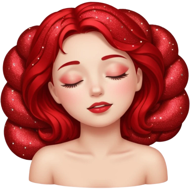 red glitter girl with closed eyes lying on the floor emoji