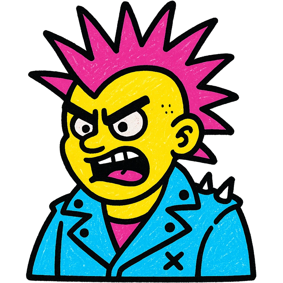 punk musician with spiked hair, leather jacket, fierce expression emoji