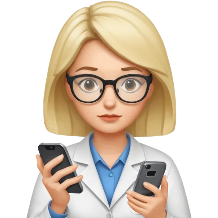 científica mujer viendo un celular emoji
