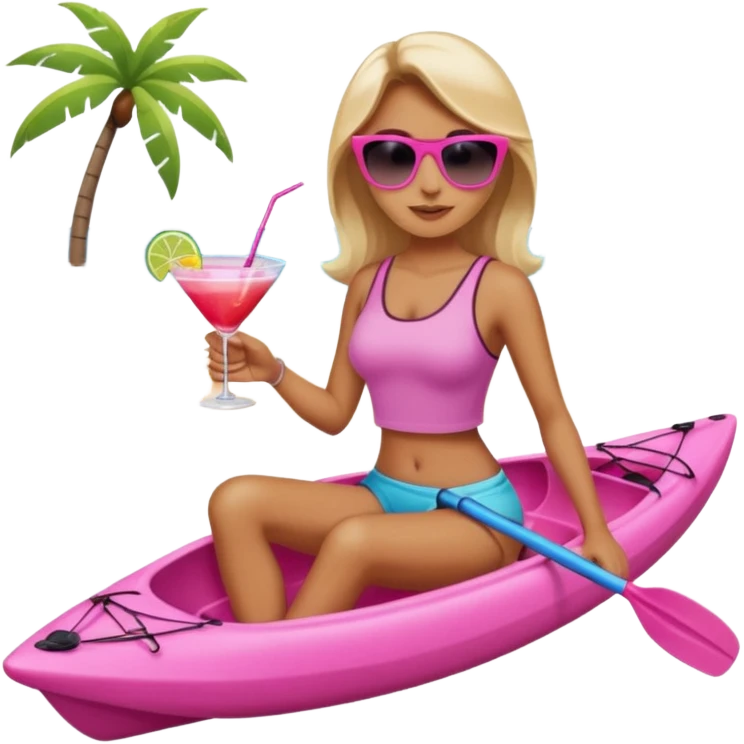 Female in pink kayak with cocktail in hand at the beach emoji