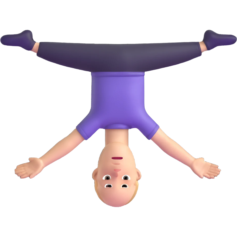 a white person with their body turned upside down on a black background emoji