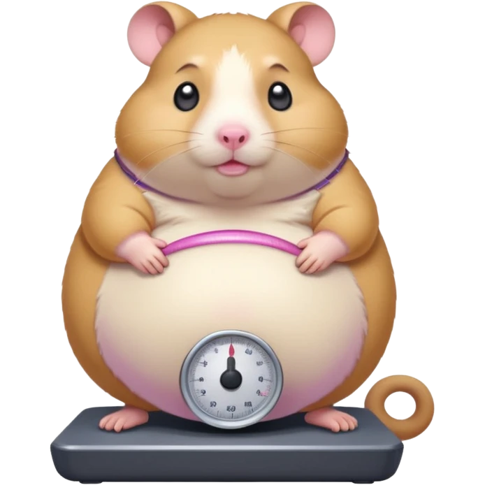 fat hamster pregnant belly stepping on a broken scale looking guilty emoji