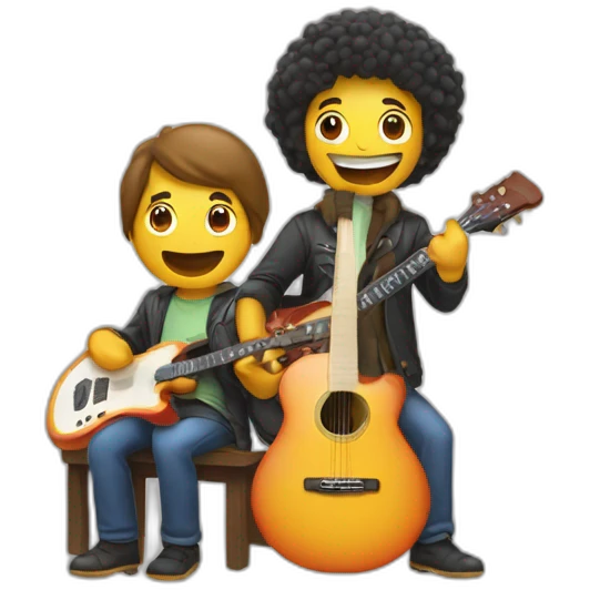 A man playing guitare and another playing synthe emoji