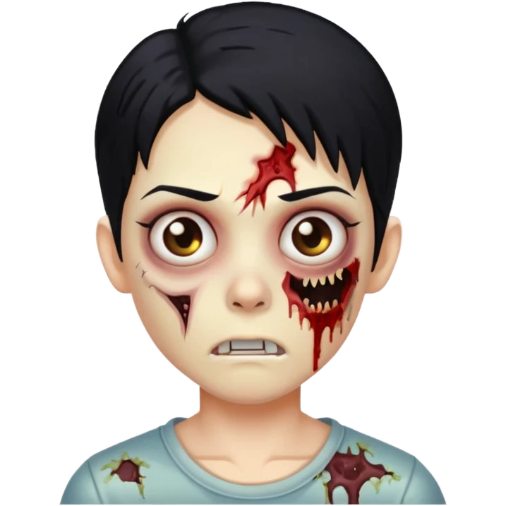 faca o icon de um zombie c cabelo preto e a parte lateral no degrade loiro emoji