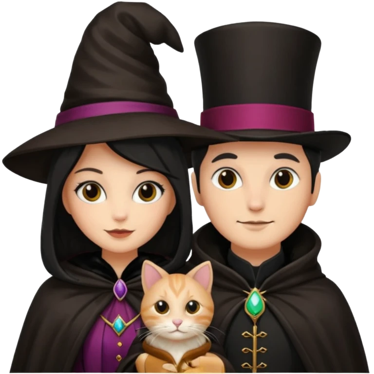 magician couple and their pet cat emoji