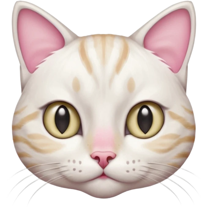 Wide-eyed white and tabby cat with a serious, curious expression 😐👀. Pink nose 💗, upright ears 🐱, and soft fur with a clean white chest and face, plus subtle tabby markings on the ears and side of the face. Looks like she just heard something mildly concerning but is trying to stay polite emoji