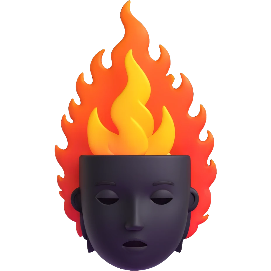 featureless head with fire, no eyes, no mouth, blank face emoji