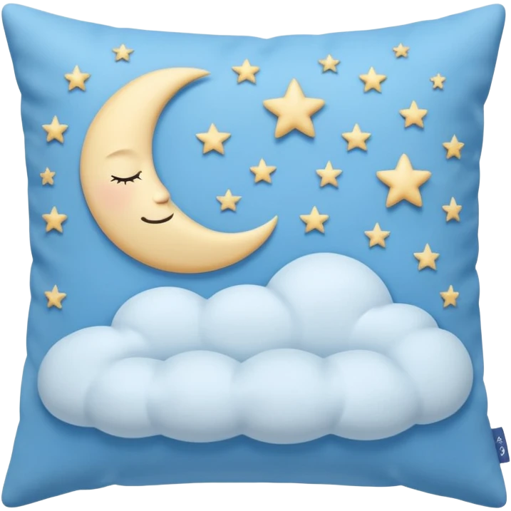 Simple pillow with a small moon and stars above, soft blue and white, symbolizing restful sleep and recovery. emoji