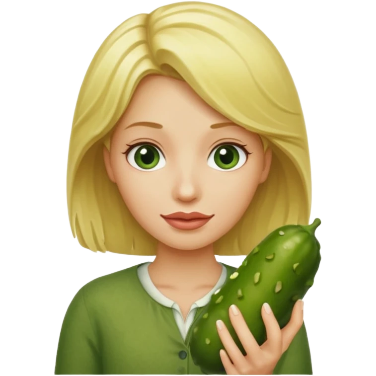 Naked Blonde with a pickle in her mouth emoji