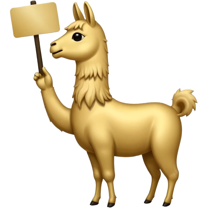 A small golden llama silhouette holding a sign in its teeth that says RAID emoji