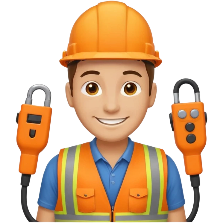 Electrician + cable coil + orange vest, Repair Crew. emoji
