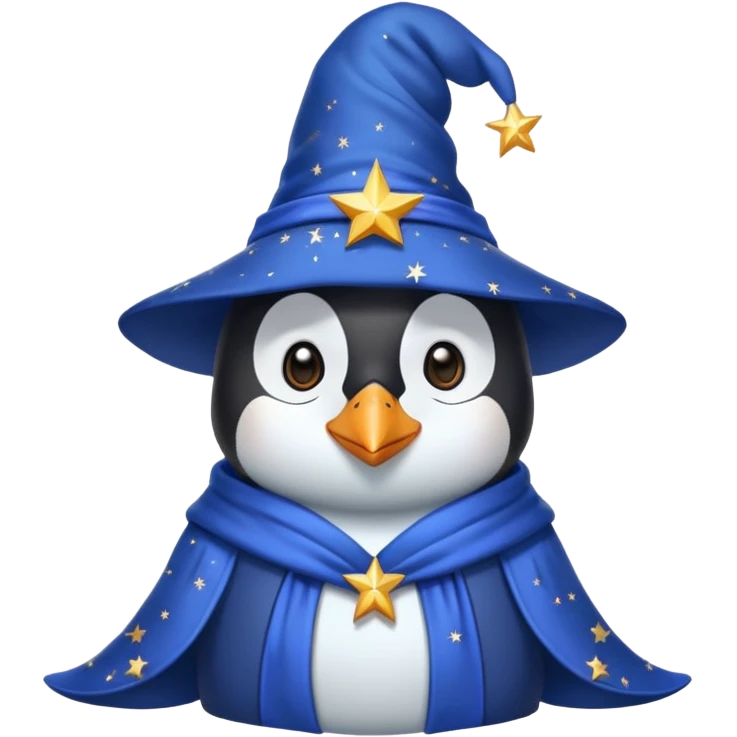 penguin wizard with a blue robe and starry hat emoji
