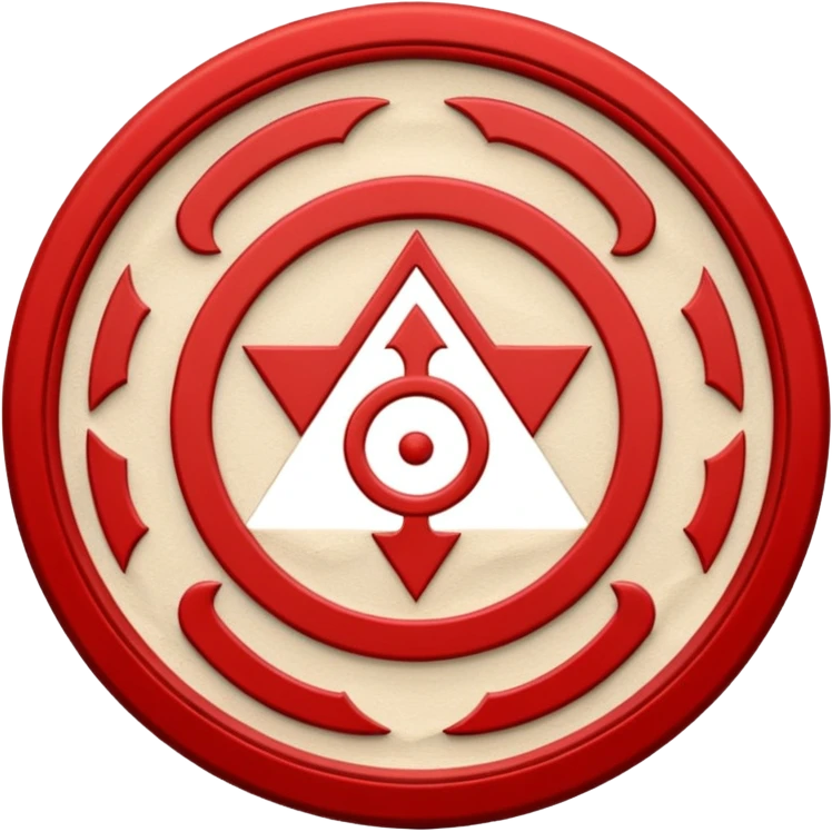 Create a circular casting sigil based off of the wizard101 balance school using base color off white/sand and trim color red. A scale is the main focus here  emoji