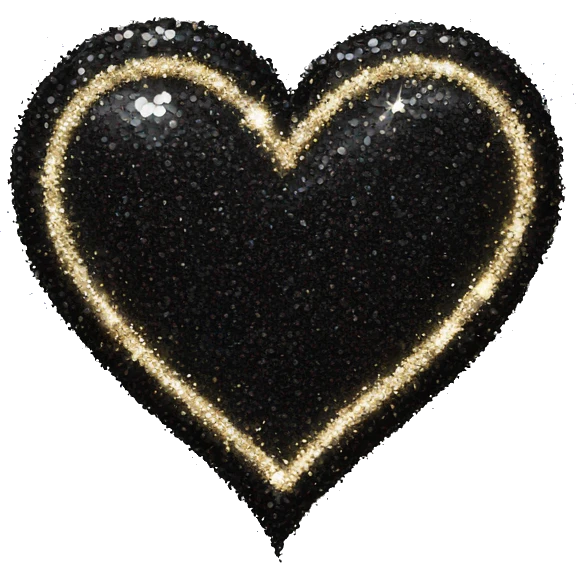 Glittery black heart a n d emoji