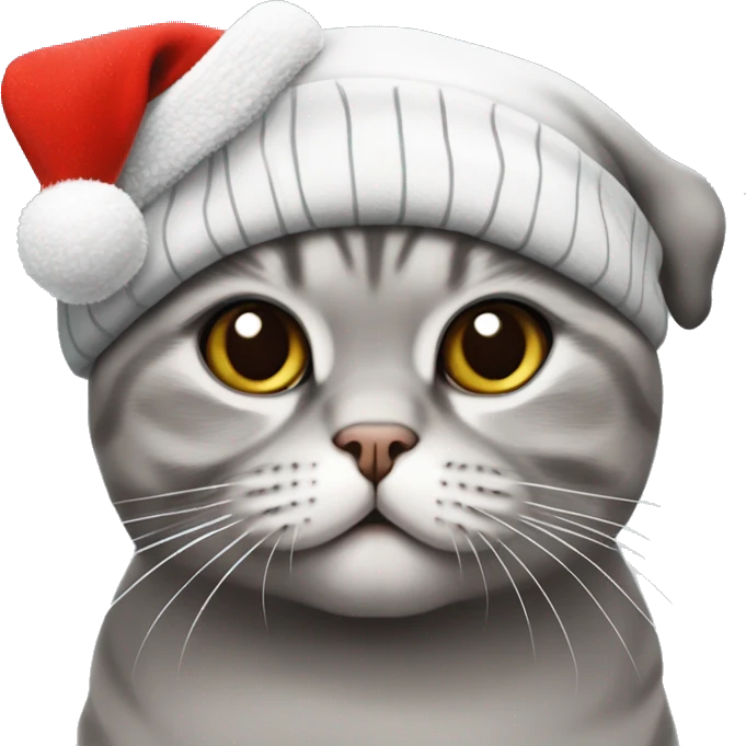 Gato Scottish fold blanco y Gris con gorro de navidad emoji