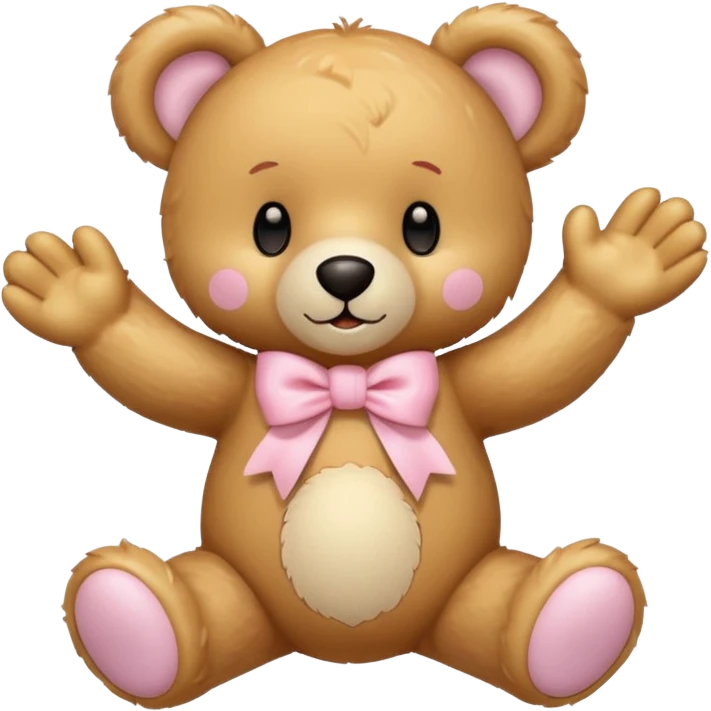 honey colored teddy bear with pastel pink bow waving emoji
