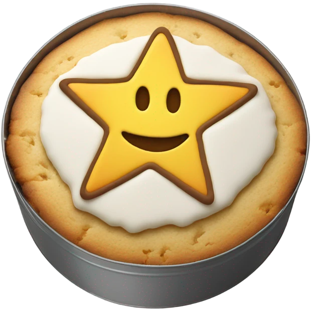 Circle dalgona cookie in metal tin with star shaped outline in the middle emoji