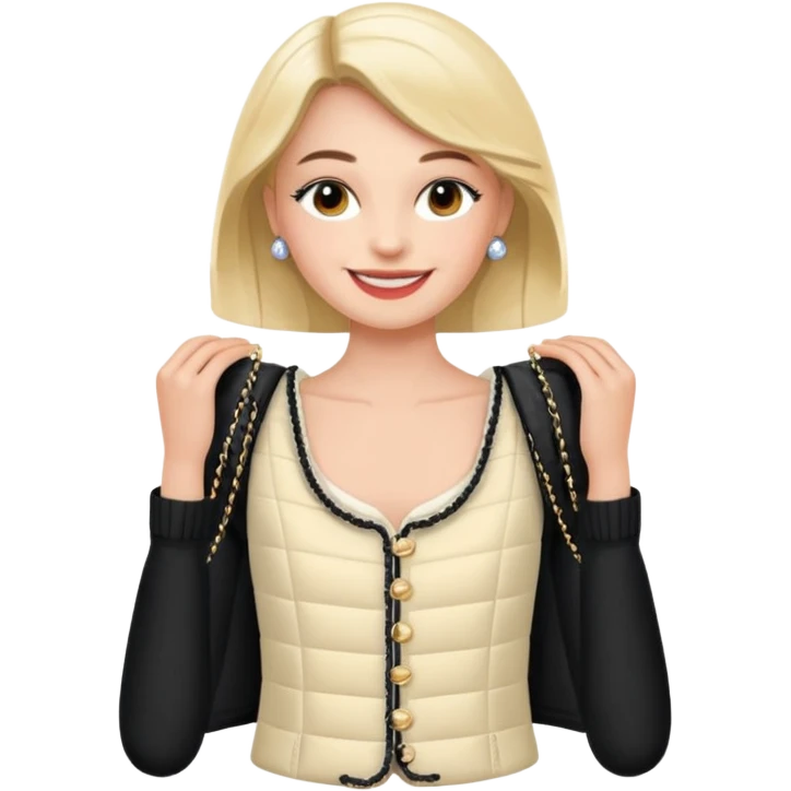 ma petite sœur, qui prend un vêtement pour adultes chez Chanel et la emoji