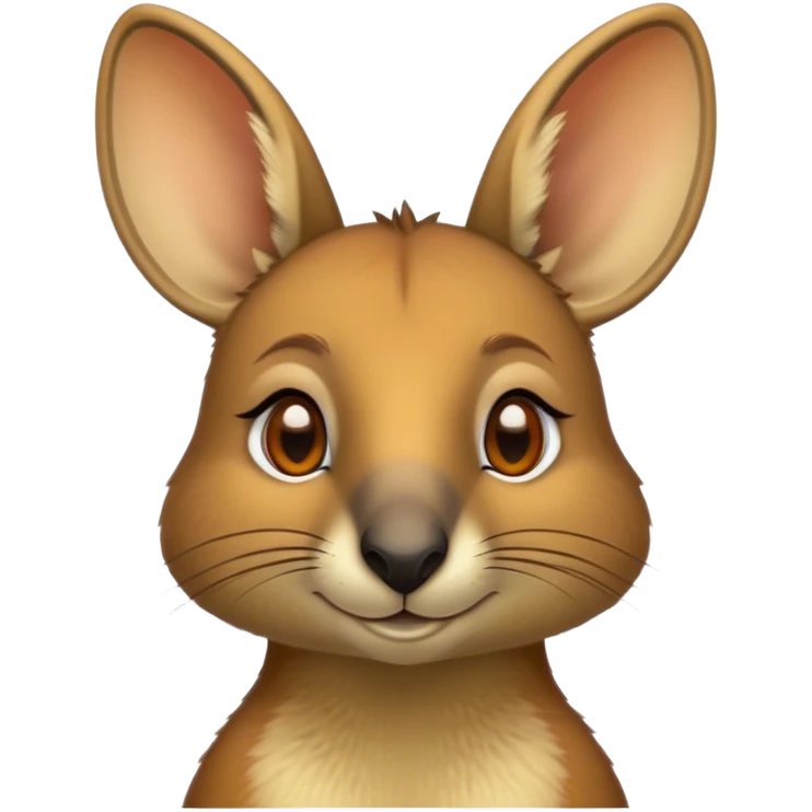 Cinematic Noble Wallaby Portrait Emoji, Poised and regal, with a compact, agile build and a soft, well-groomed fur of warm tan and light brown hues, deep-set soulful amber eyes and perky ears, Simplified yet sharp and sophisticated features, highly detailed, glowing with a soft, dignified glow, high shine, intelligent and spry, stylized with an air of bushland elegance, focused and attentive, soft glowing outline, capturing the essence of a watchful and confident marsupial, so majestic it feels as though it could hop out of the screen with effortless authority! emoji