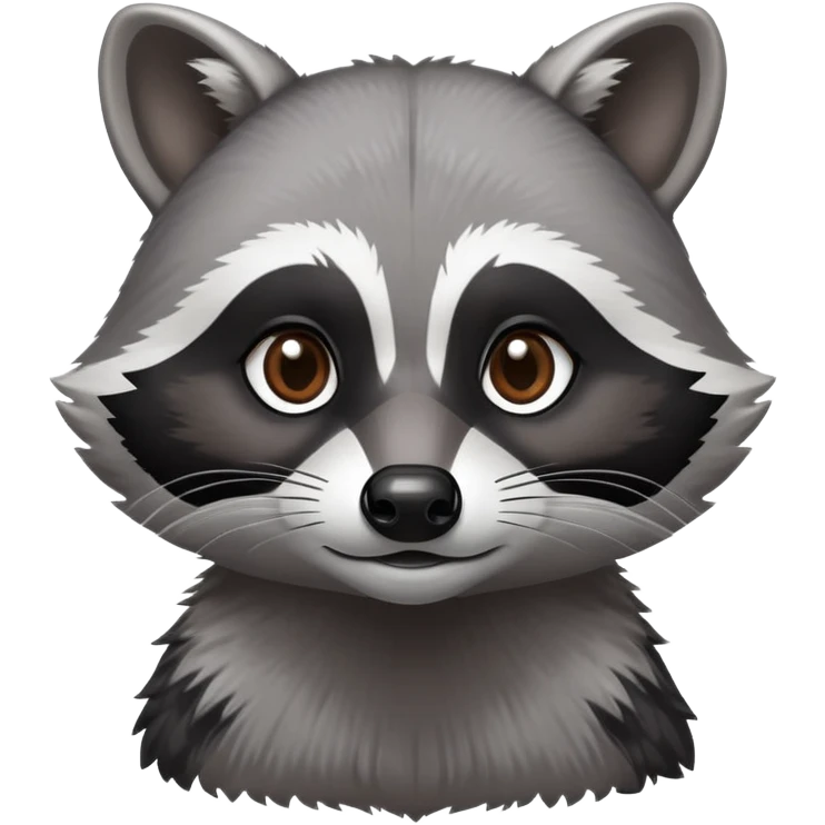 Cinematic-Noble-Raccoon-Portrait-Emoji – Poised and confident, with a sturdy build and a beautifully textured fur of silver-grey accented by dark black facial markings, deep-set, intelligent brown eyes, simplified yet sharp and sophisticated. emoji