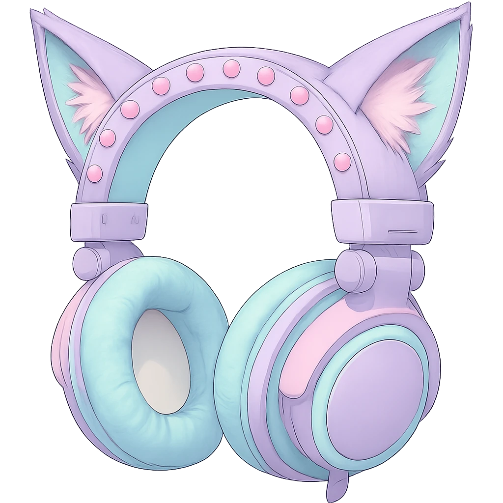 Change the image to pastel goth colors including lavender, mint, baby pink, and pale blue. Keep the cat ears. Render in a realistic anime style with a transparent background. emoji