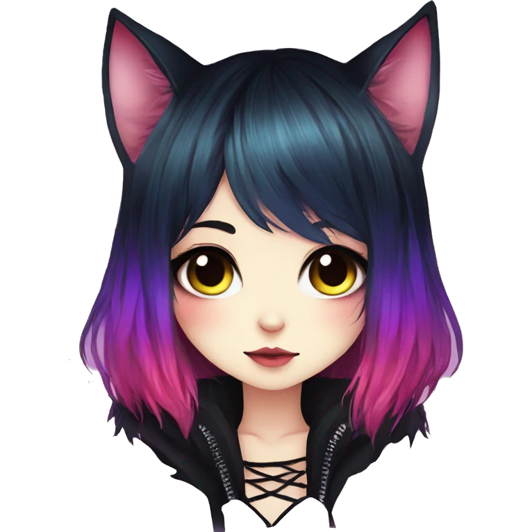 Gorgeous Cute Gothic Edgy Colorful Gradient Beautiful Anime Emo CatLady emoji