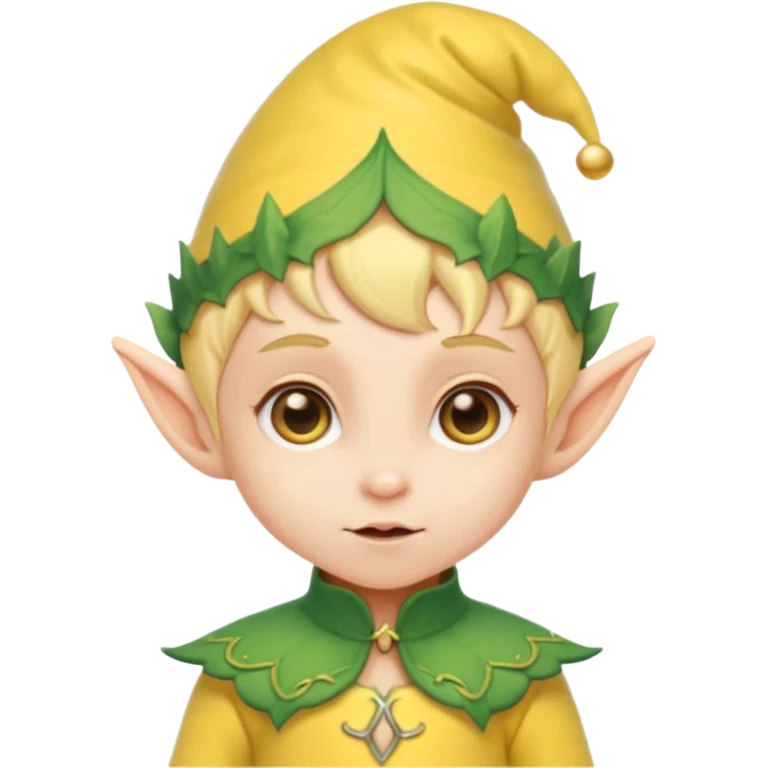 Tiny elf baby with pointy ears and hat, yellow outfit emoji