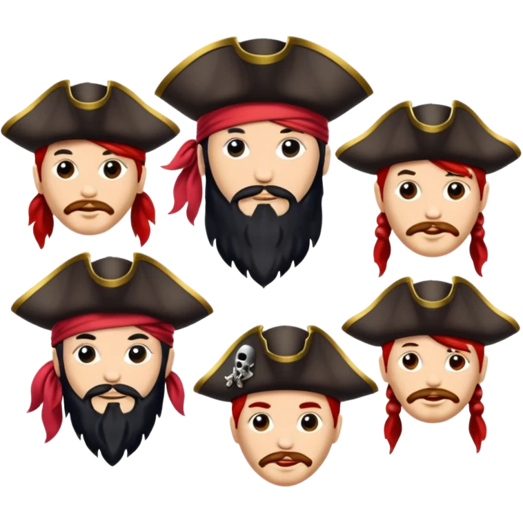Je veux un tableau de stickers pour mon clan lak khawarizmi notre symbol est les pirat au chapeaux rouge , est un autre tableau de stickers écharpe de ton choix pour mon clan emoji