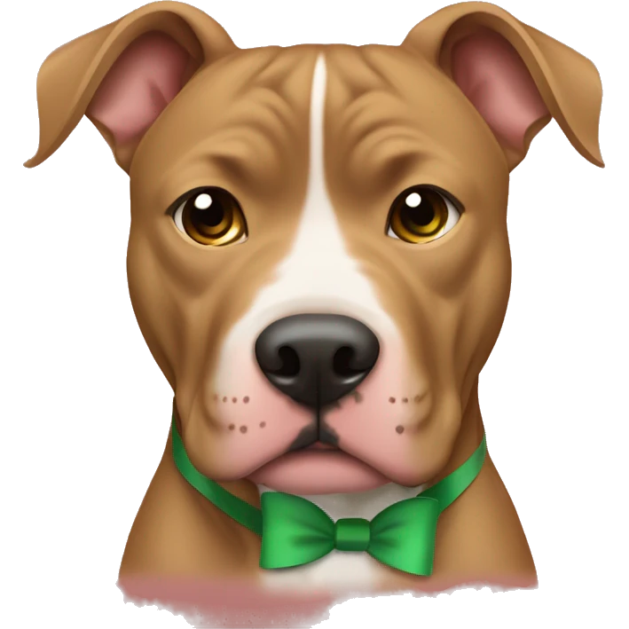 Light brown pitbull with cropped ears and green bows emoji