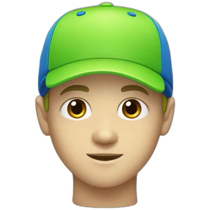 white BOY WITH lime green EYES & blue cap emoji