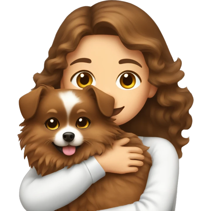 brown wavy haired girl hugging Pomeranian dog  emoji