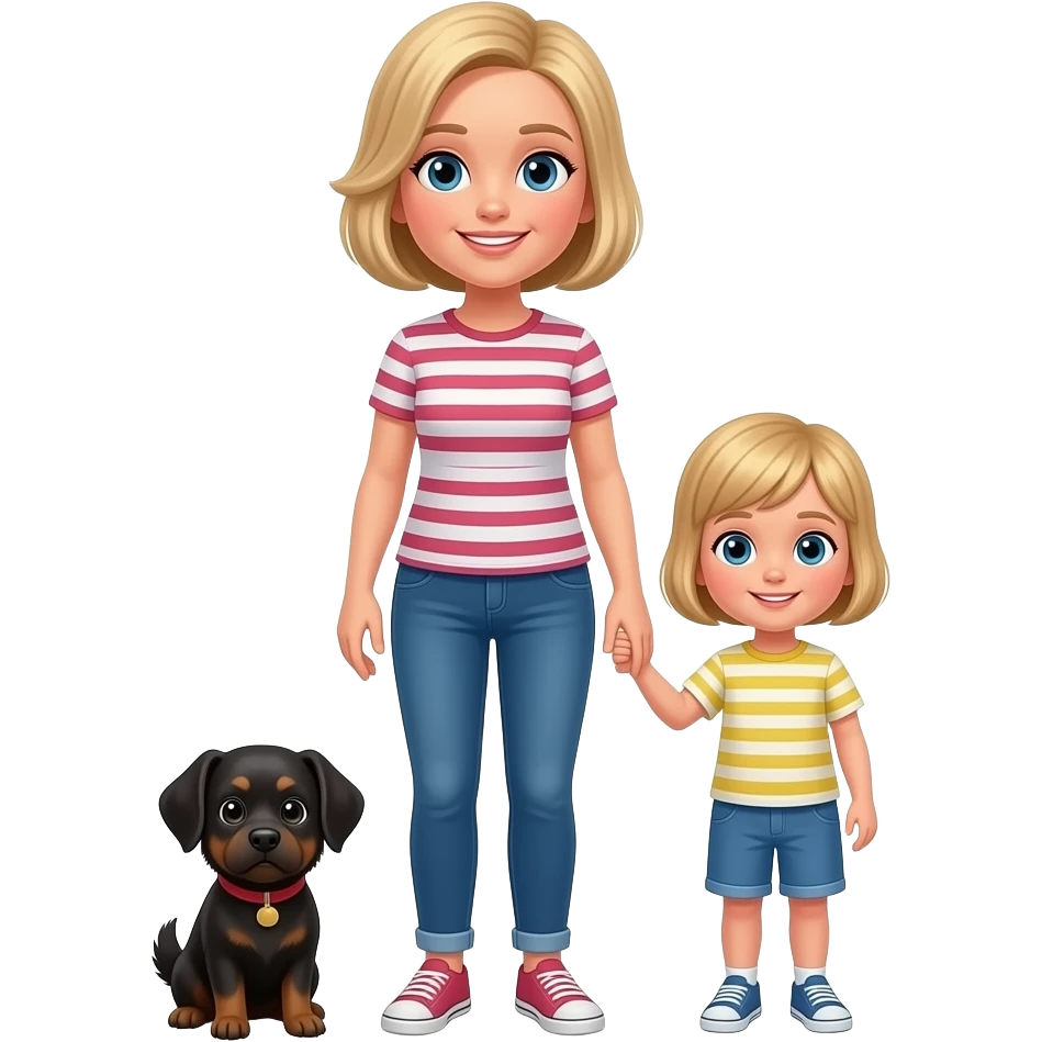 dark blonde bob haircut 38 years old with little black dog shiatsu and 2 years daughter with short blonde hair like a boy cut emoji