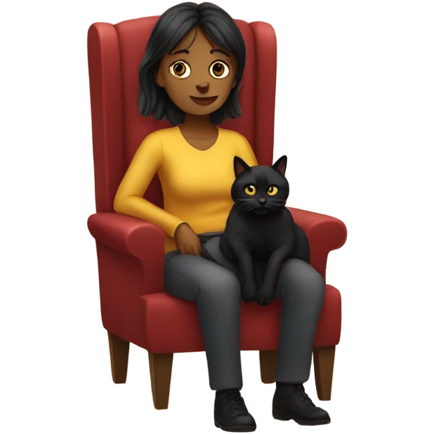 Liesbeth sitting in chair with black cat emoji